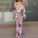 Ladies Loose Printed Long Sleeve Off Shoulder Top Half Body Fishtail Dress Set Womens Plus Bathing Dress