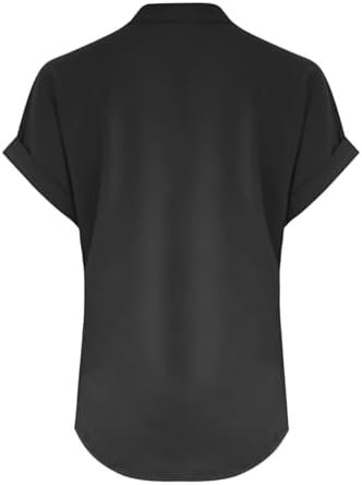 Women's Short Sleeve Tops Linen Shirts for Women Summer Casual V Neck Button Down Tops Trendy Comfy Blouses